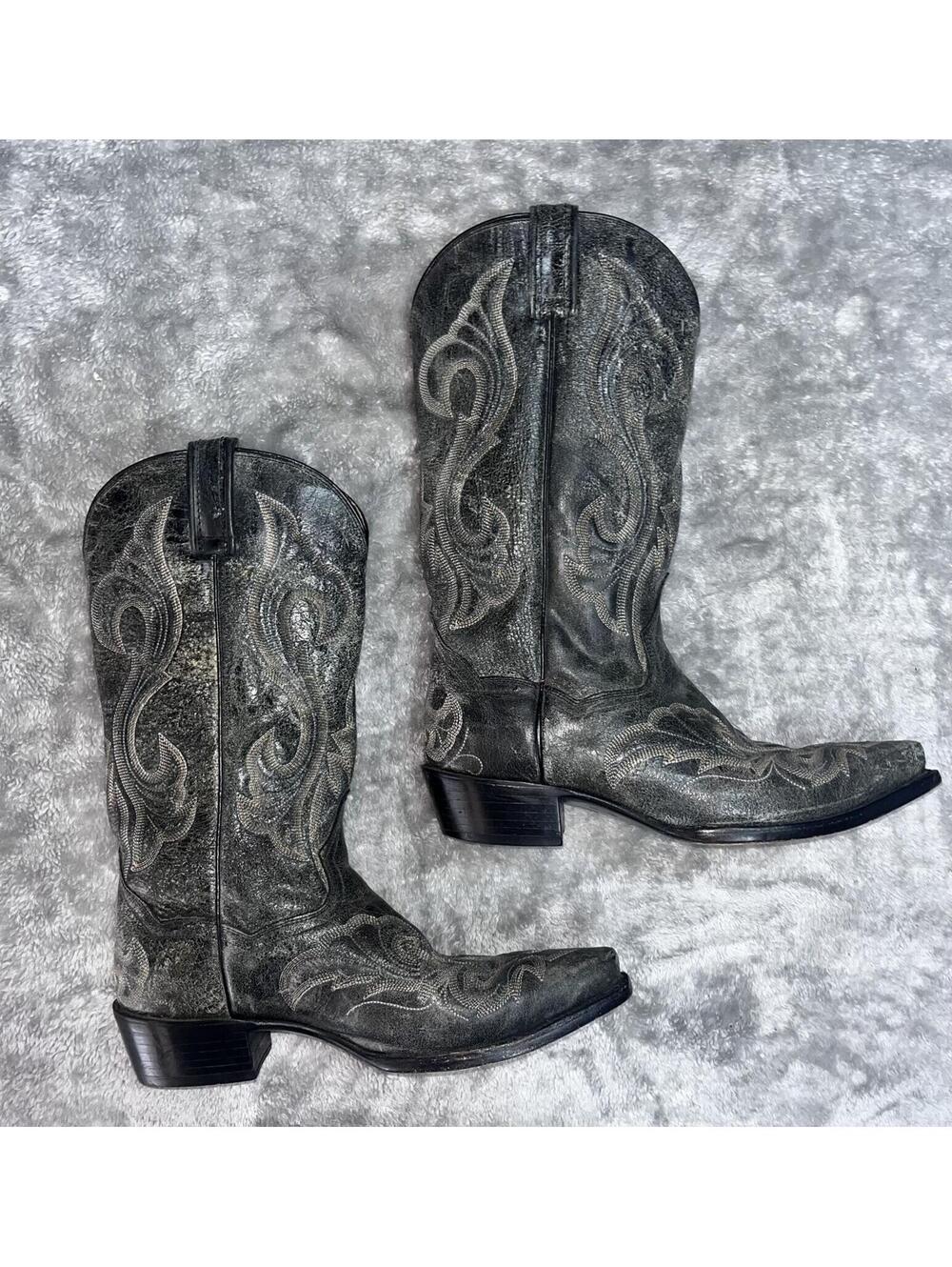 Dan Post DP2230 Men's Black Distressed Leather Cowboy Boots Size 8.5 D